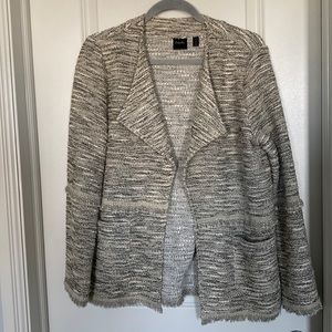 NWOT - gold black and cream tweed open front blazer. Size M